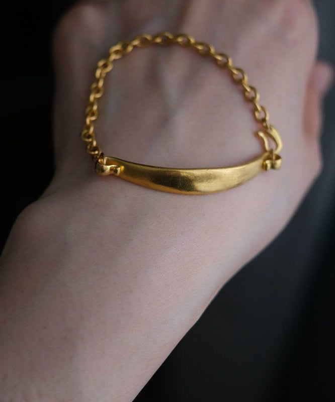 Kurzes dickes Armreif aus vergoldetem Sterlingsilber mit Kette YI029
