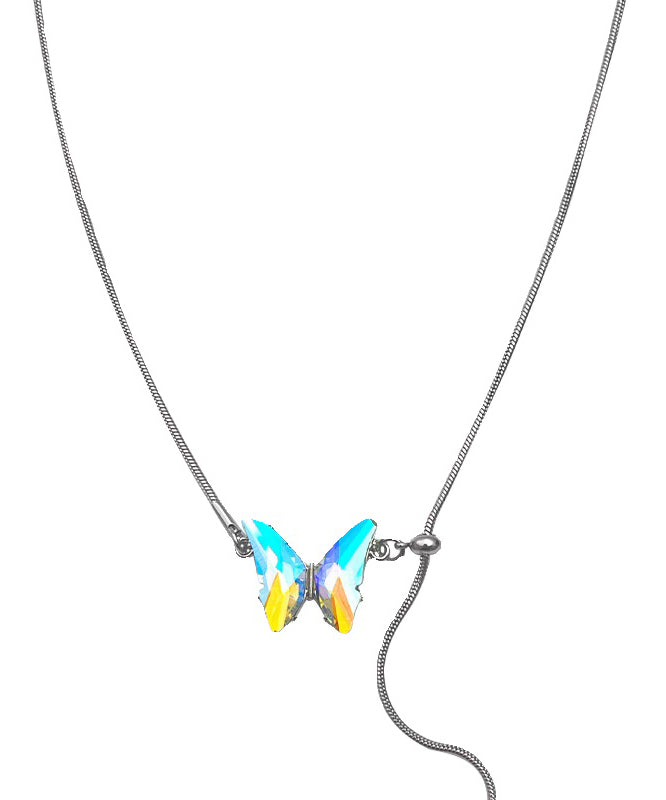 Collier pendentif papillon en acier inoxydable et soie Brief II022