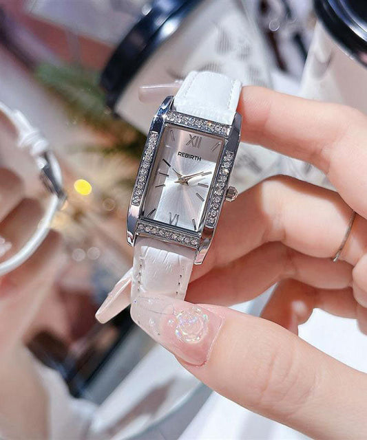 Montres Brief Zircon Cuir Blanc Carré