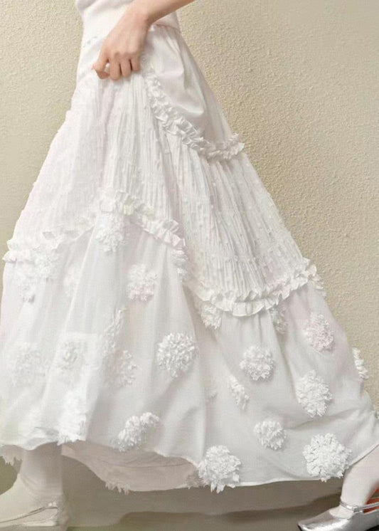 Jupe patchwork élastique à volants et taille longue blanche