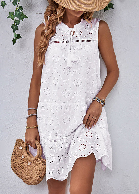 Summer Stand Mid Out Dress Hollow Brief Collar White