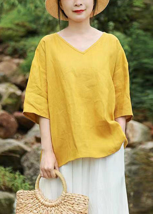 Brief Yellow V Neck Tops Half Sleeve GH1083