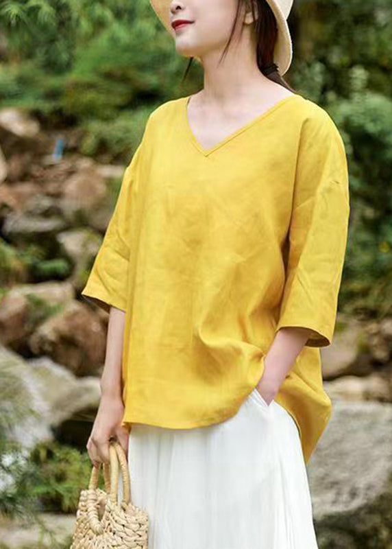 Brief Yellow V Neck Tops Half Sleeve GH1083