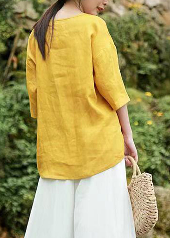 Brief Yellow V Neck Tops Half Sleeve GH1083