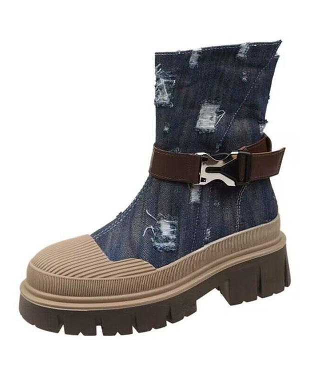 Britischer Stil Hellblaue Plattform Dünne Denim Martin Stiefel Für Frauen JJ049