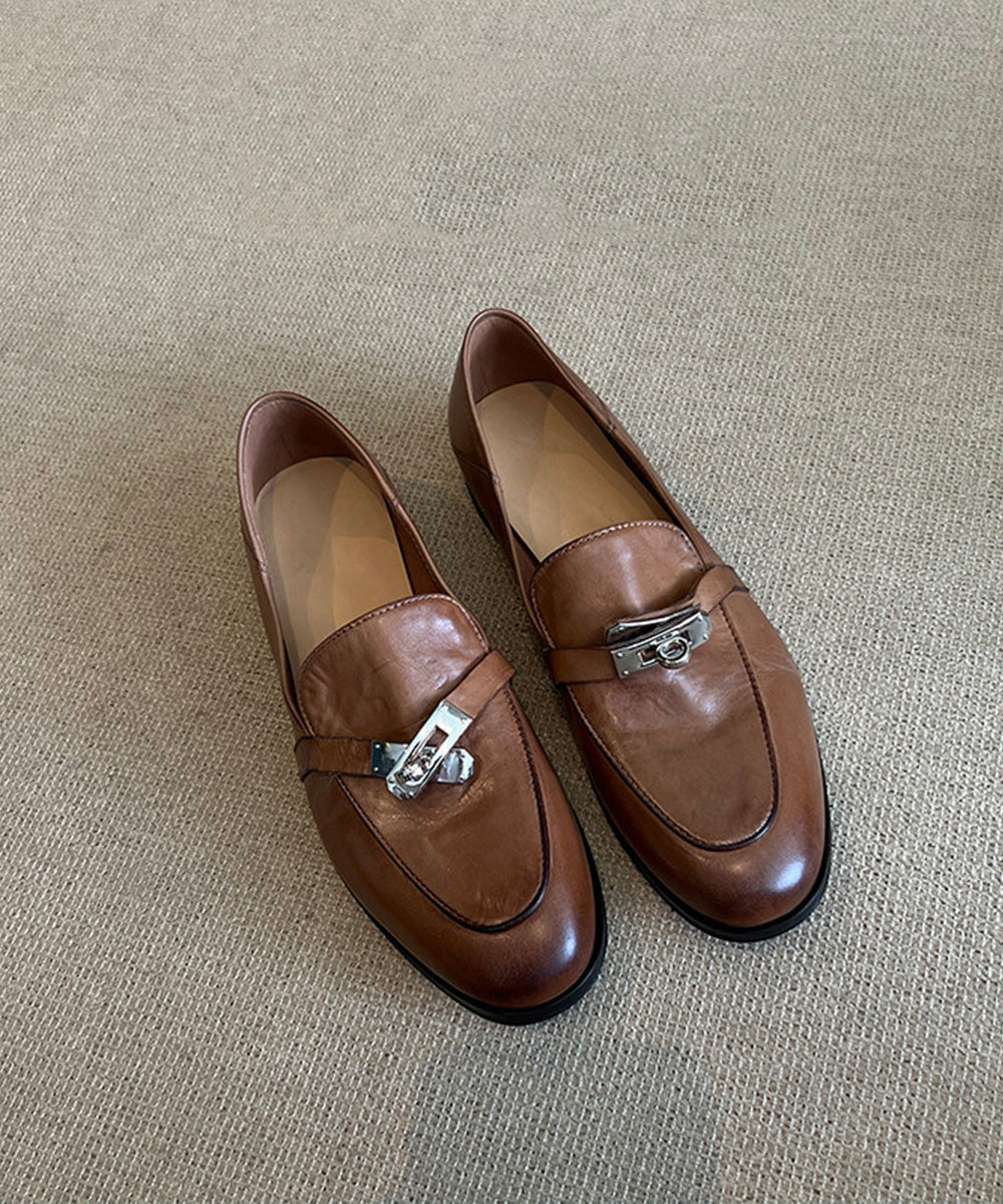 Loafers Splicing Leather Brown Cowhide For Women