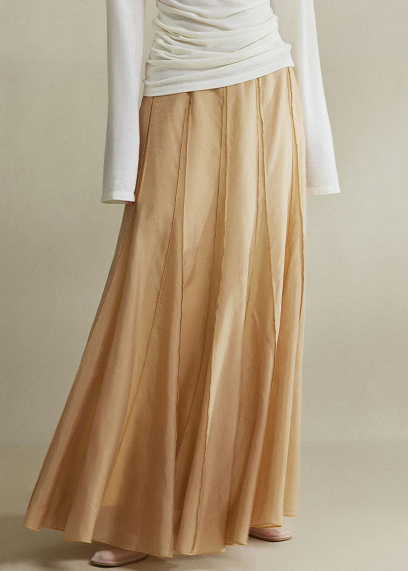 Brown High Cotton Maxi Waist Silk Skirts Patchwork