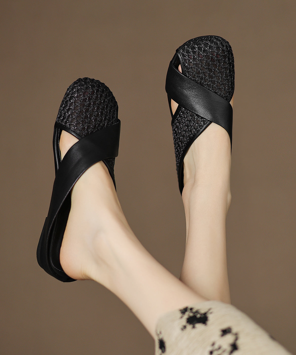 New Slide Sheepskin Sandals Breathable Brown Splicing Mesh