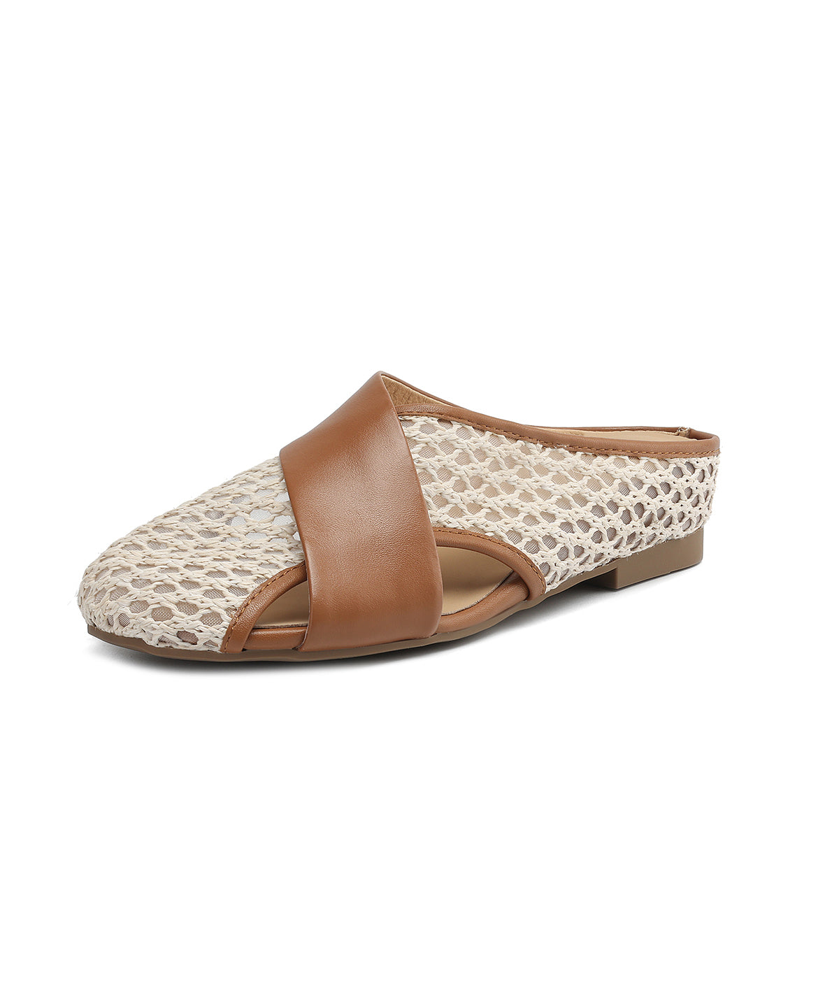 New Slide Sheepskin Sandals Breathable Brown Splicing Mesh