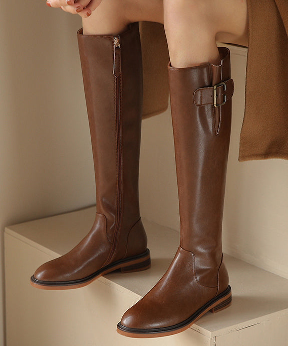 Brown Splicing Fashion Chunky Knee Boots WB001