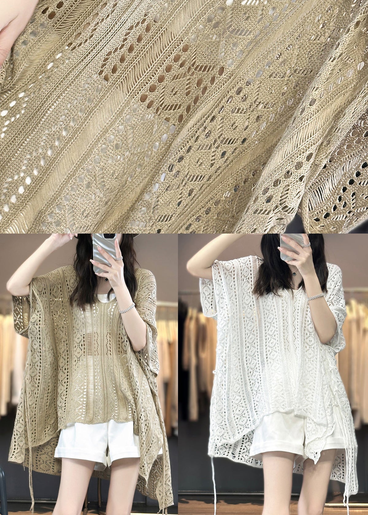 Neck Summer Camel Shirts Out V T Knit Hollow Side Open