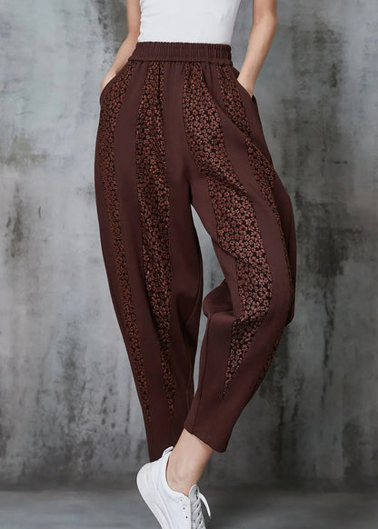 Caramel Patchwork Cotton Pants Oversized Jacquard Spring Ada Fashion