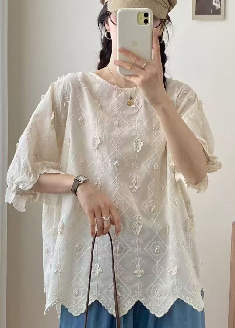 Haut décontracté en jacquard abricot surdimensionné en coton pour l'été
