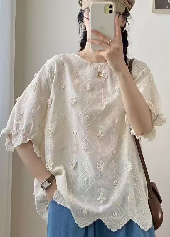 Haut décontracté en jacquard abricot surdimensionné en coton pour l'été