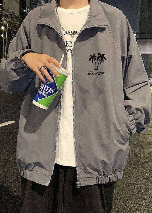 Manteaux Stand Abricot Col zippé Décontracté Homme Printemps Coton
