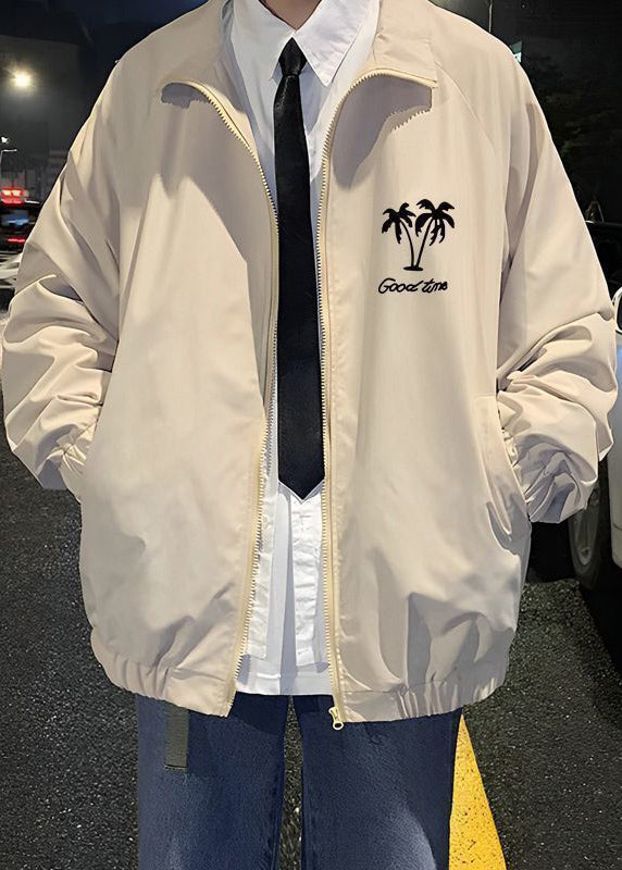 Manteaux Stand Abricot Col zippé Décontracté Homme Printemps Coton