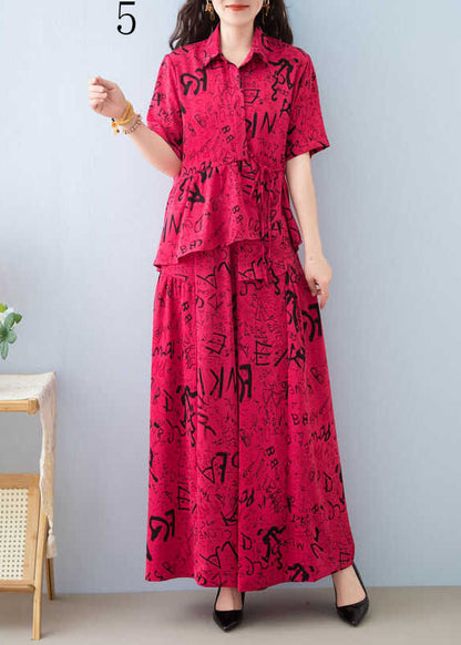 Casual Asymmetrical Print Cotton Two Piece Set Women Clothing Summer YY020