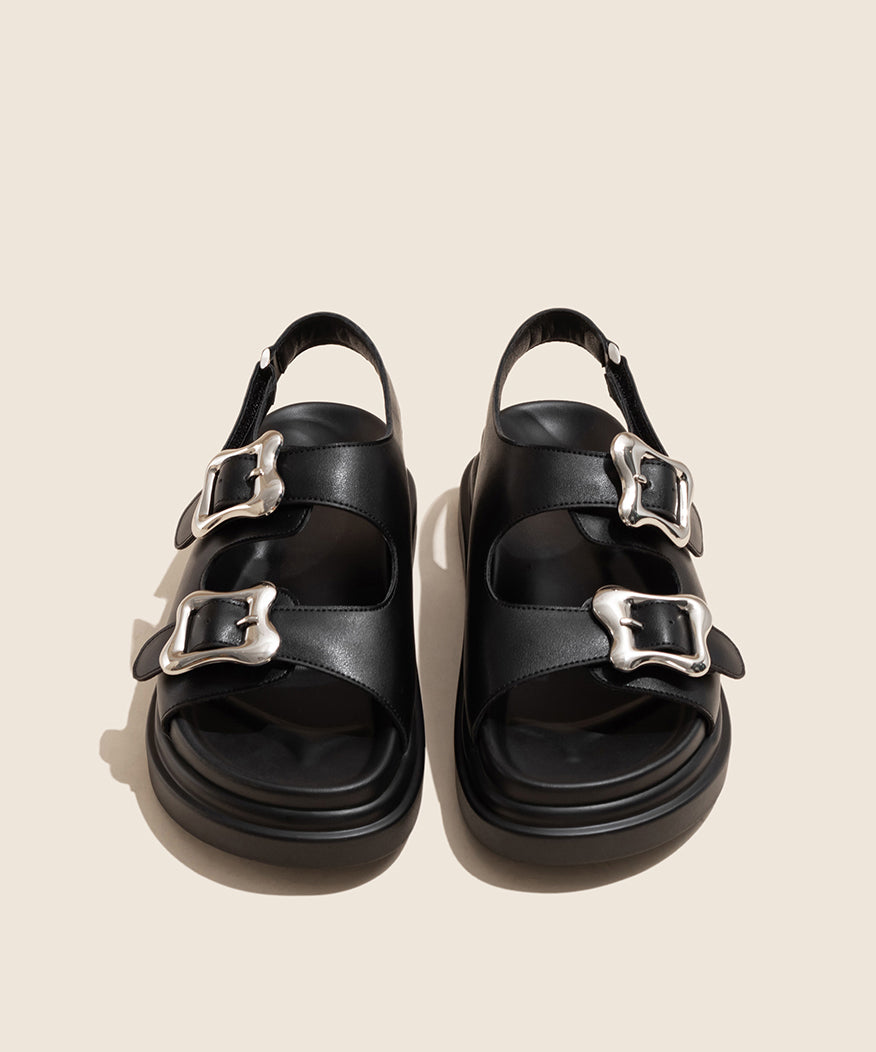 Schwarze Slide Casual Plateau-Sandalen mit Schnalle und Spleißriemen