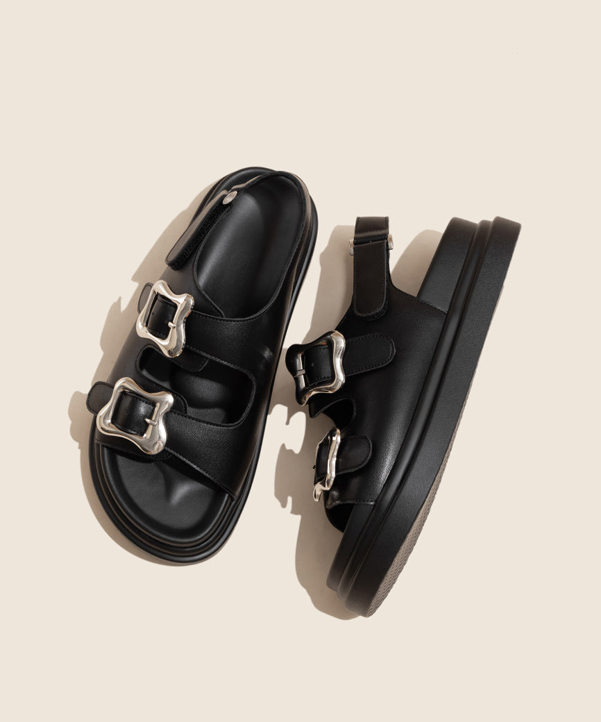 Schwarze Slide Casual Plateau-Sandalen mit Schnalle und Spleißriemen