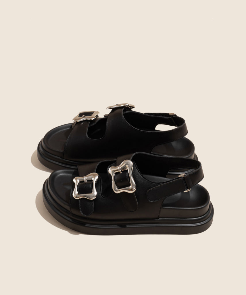 Schwarze Slide Casual Plateau-Sandalen mit Schnalle und Spleißriemen