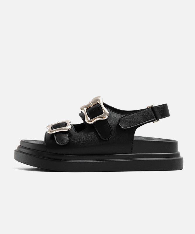 Schwarze Slide Casual Plateau-Sandalen mit Schnalle und Spleißriemen