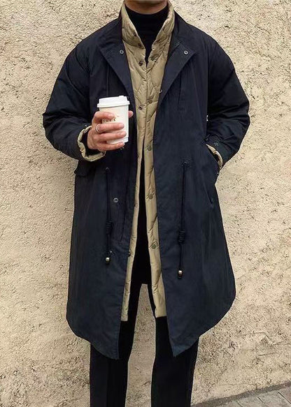 Casual Black Button Drawstring Patchwork Men Parka Winter RJ009