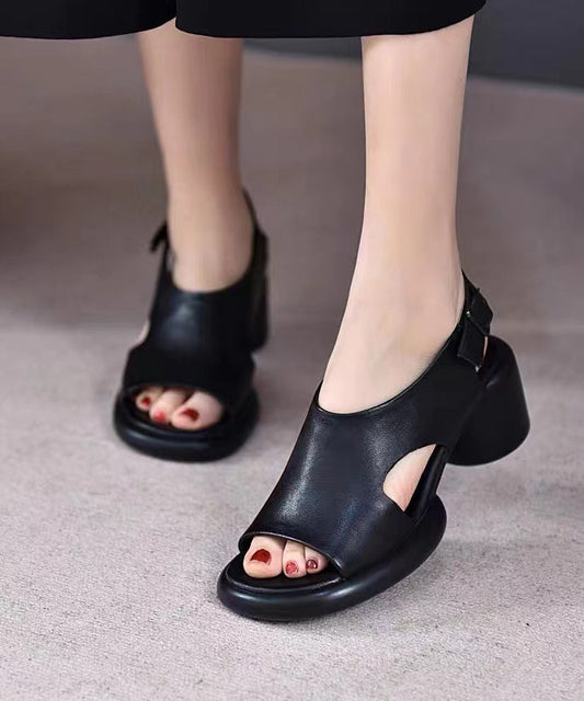 Casual Black Cowhide Leather Buckle Strap Sandals SL1027
