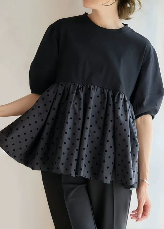 Dot Decorated Casual Cotton Tank Black Flower Summer Patchwork