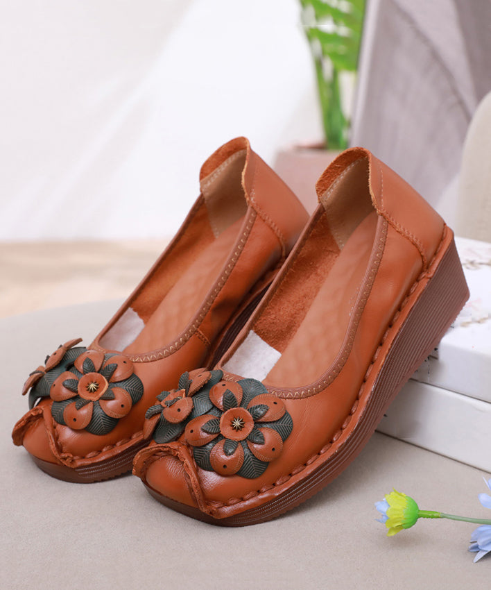 Casual Black Flower Splicing Platform High Wedge Heels Shoes DF1002