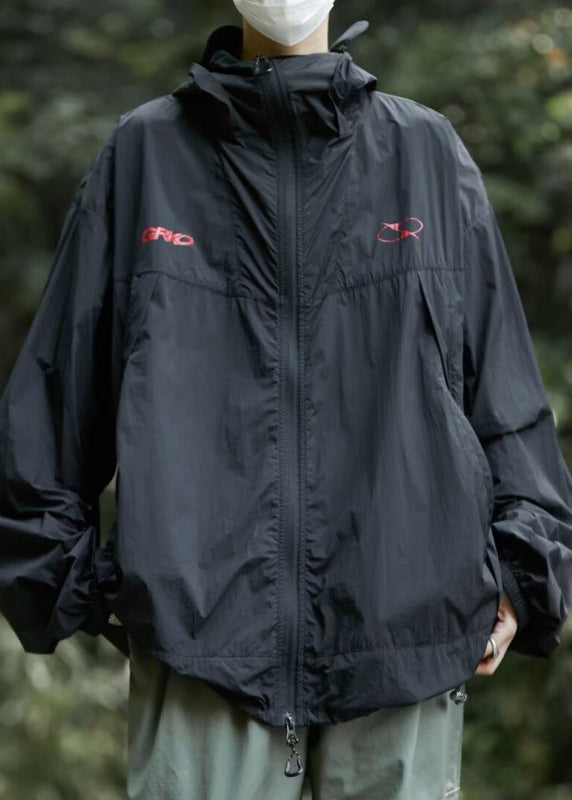 Manteau d'été décontracté à capuche et fermeture éclair UPF pour homme, imprimé, taille 50+, noir