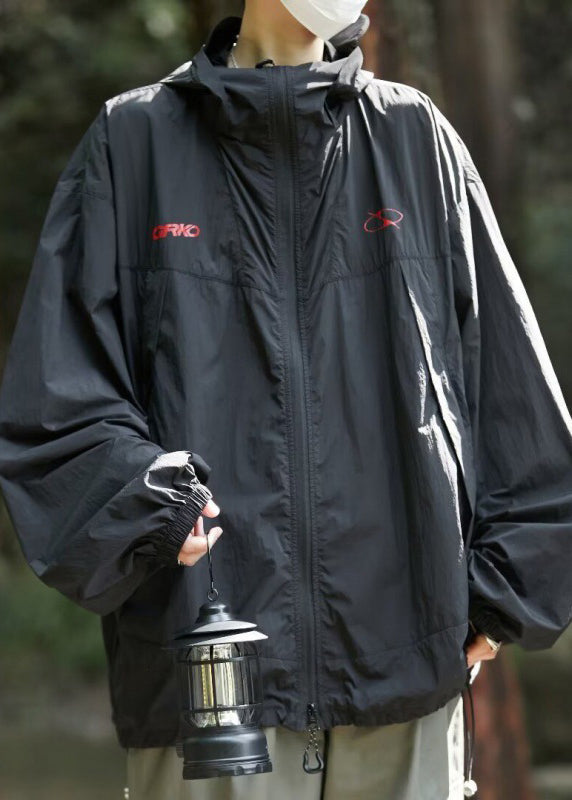 Manteau d'été décontracté à capuche et fermeture éclair UPF pour homme, imprimé, taille 50+, noir