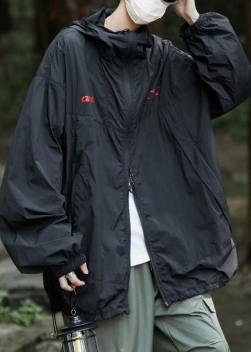 Manteau d'été décontracté à capuche et fermeture éclair UPF pour homme, imprimé, taille 50+, noir