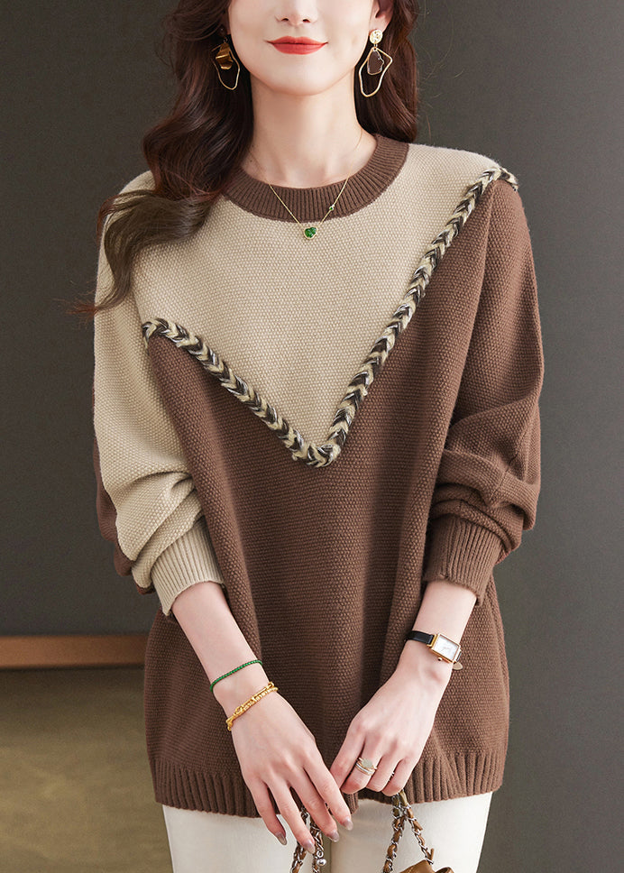 Casual Black O Neck Patchwork Woolen Knit Sweaters Spring TQ025