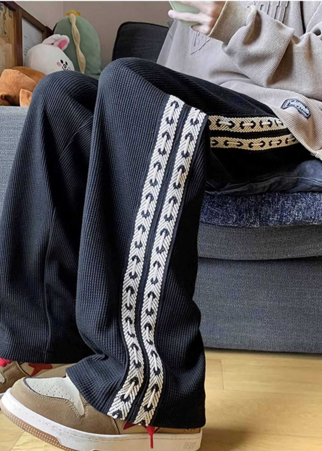 Männer Frühling Schwarze Hose Baumwolle Patchwork Casual