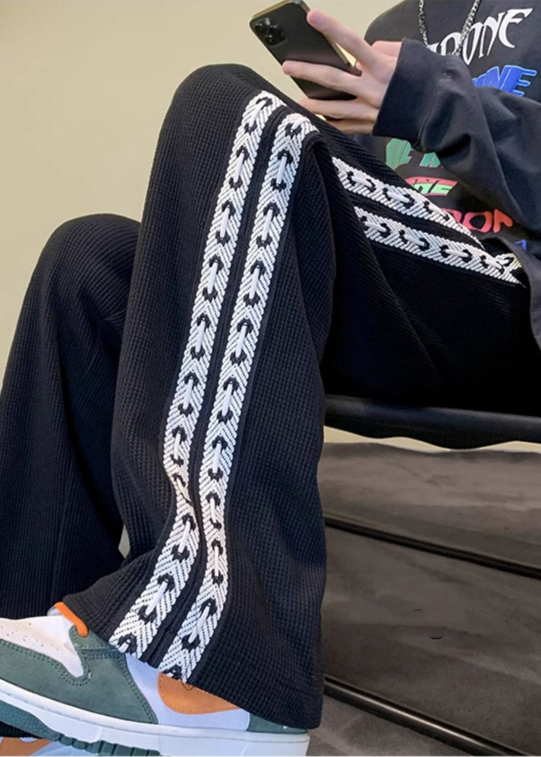 Männer Frühling Schwarze Hose Baumwolle Patchwork Casual