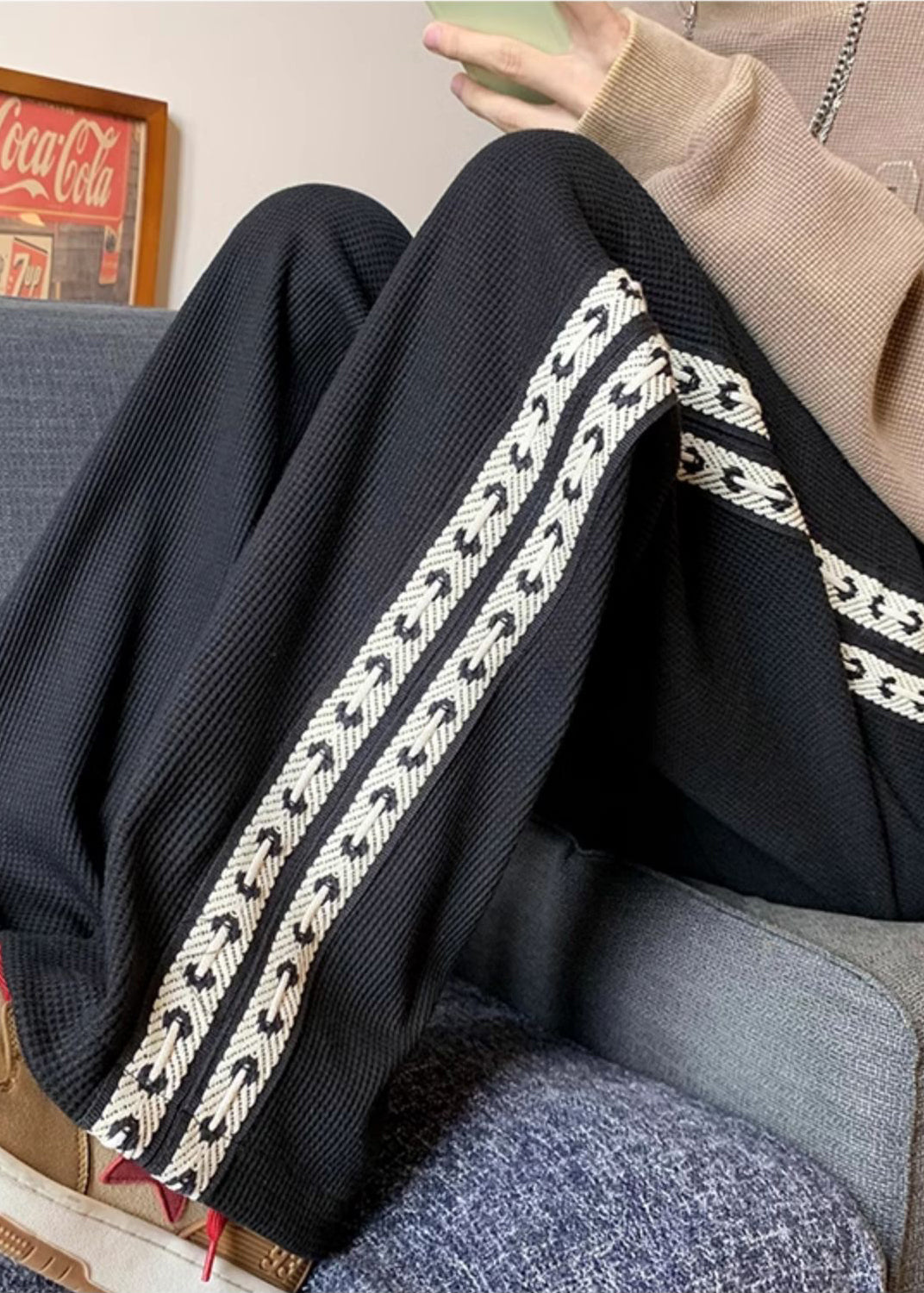 Männer Frühling Schwarze Hose Baumwolle Patchwork Casual