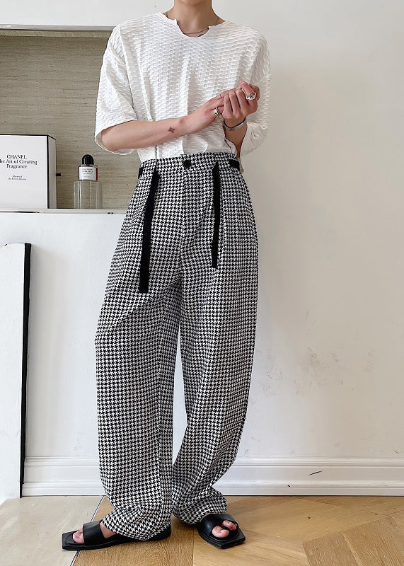 Plaid Cotton Clothing Black Oversized Casual Pants Mens