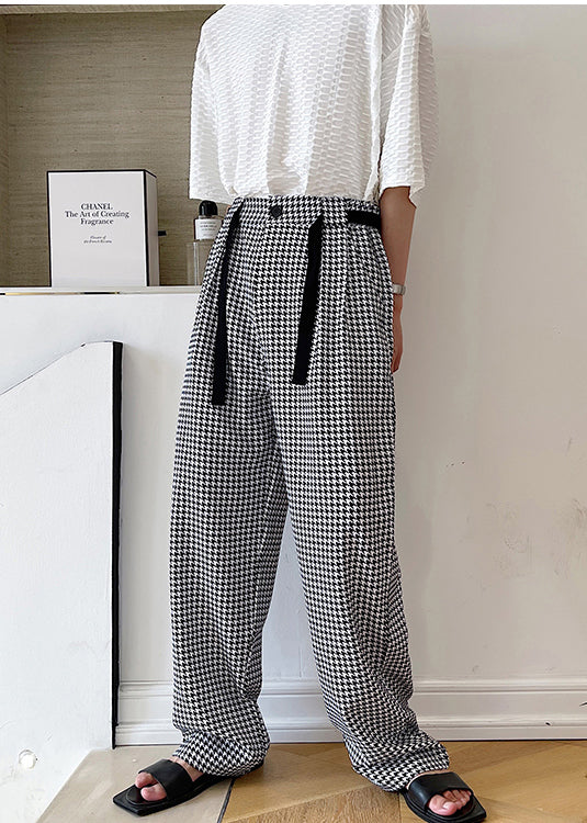 Plaid Cotton Clothing Black Oversized Casual Pants Mens