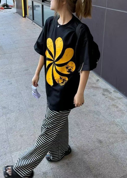 Print Cotton Black Oversized Casual Summer Tanks