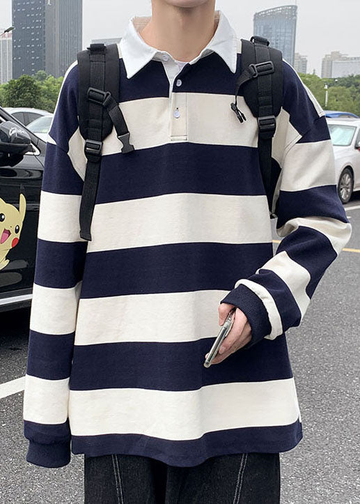 Casual Black Striped Cotton Mens Polo Shirt Designer Fall WJ015