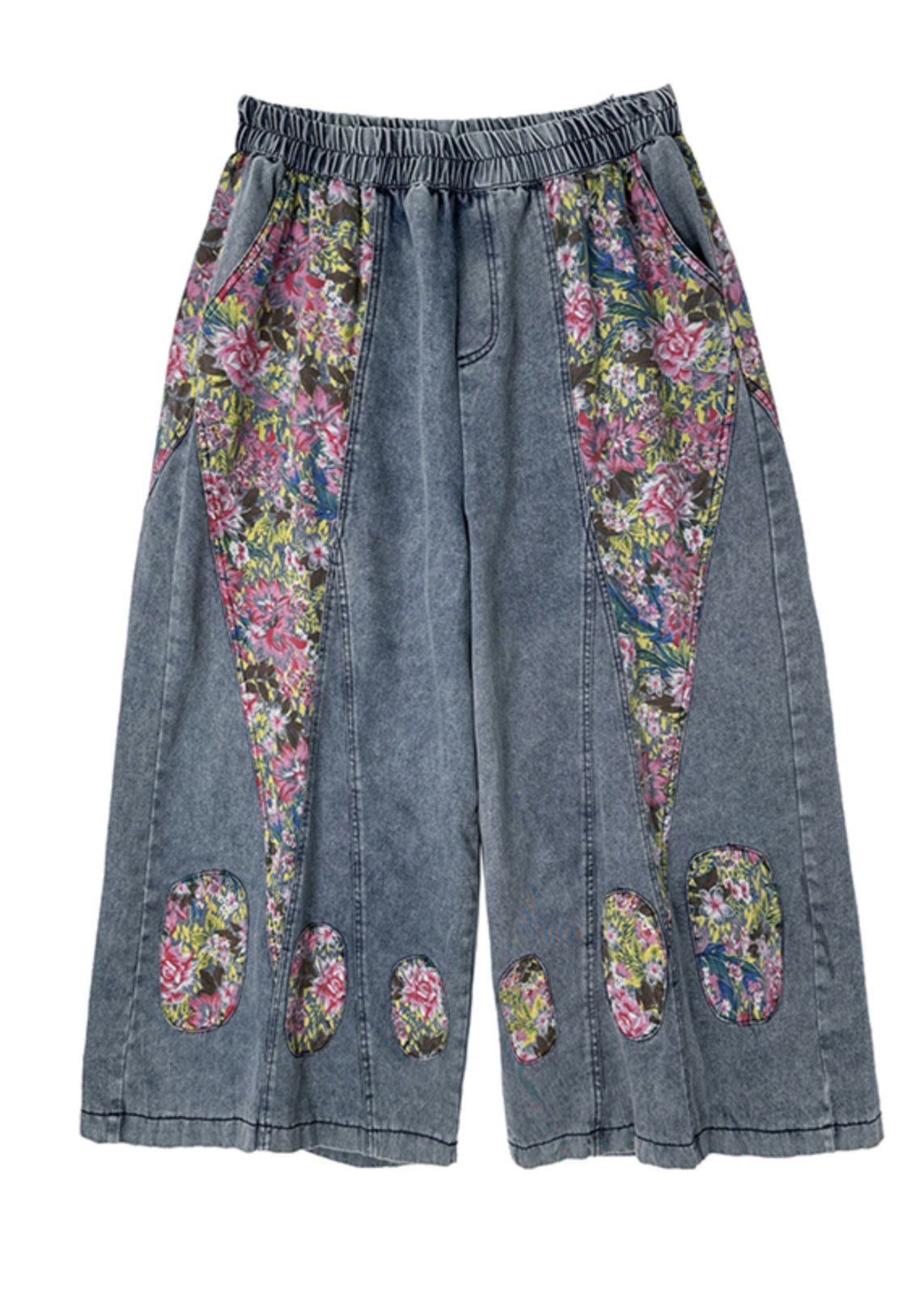 Taschen Sommer Blau Elastische Crop Casual Jeans Taille Patchwork