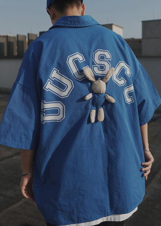 Chemises décontractées surdimensionnées pour hommes, style patchwork en coton bleu