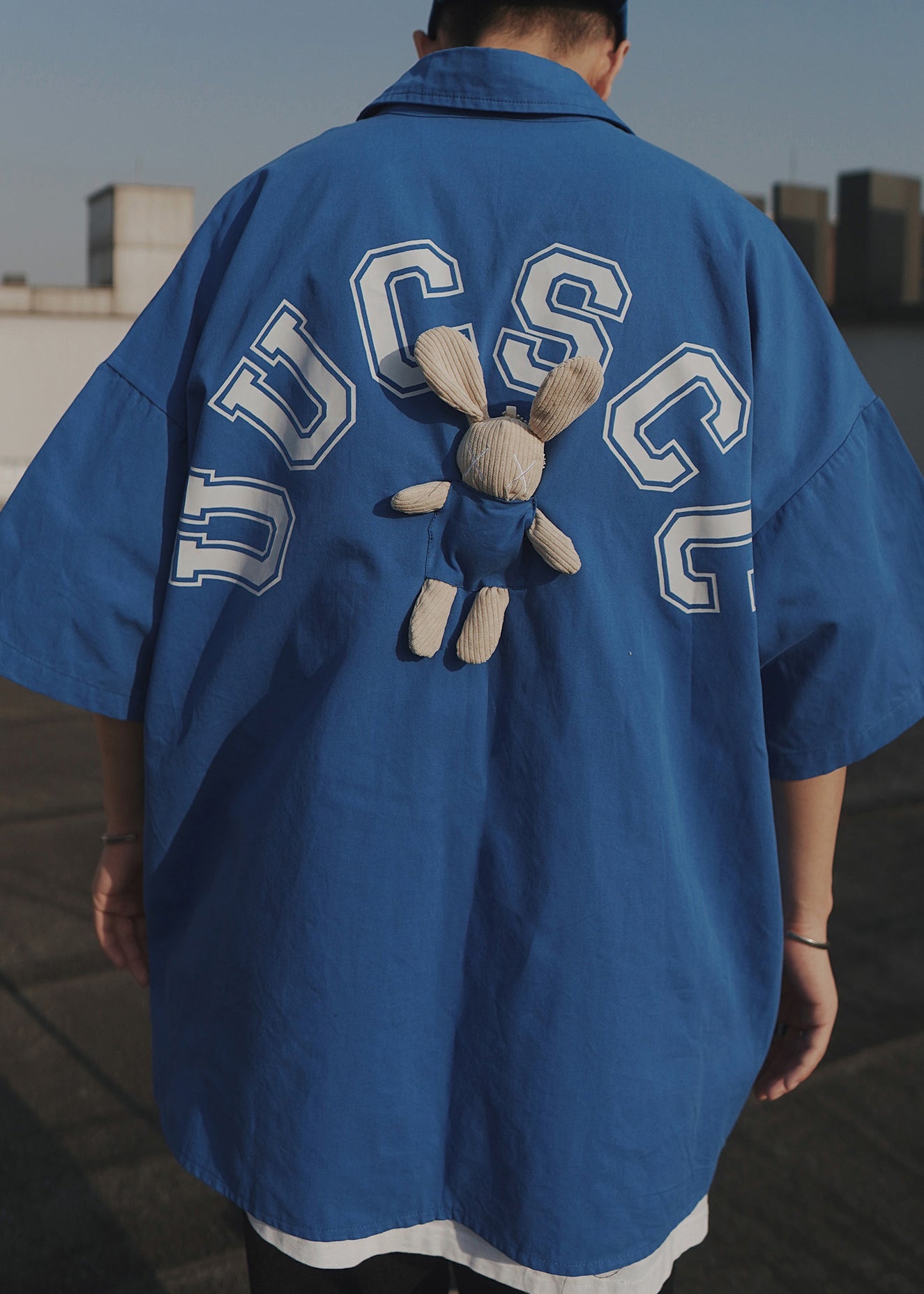 Casual Brief Übergroßen Männer Shirts T Halb Blau Baumwolle
