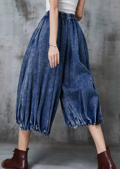 Casual Blue Oversized Wrinkled Denim Wide Leg Pants Spring Ada Fashion