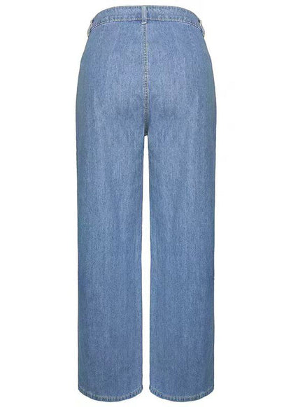 Casual Blue Pockets Denim Wide Leg Pants Spring QQ1065