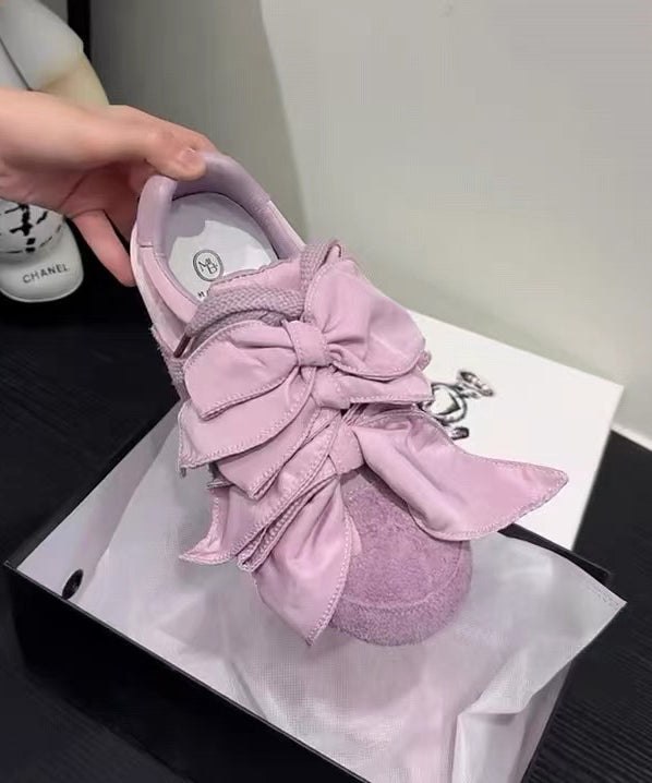 Chaussures plates décontractées en daim avec nœud pour femme, couleur abricot