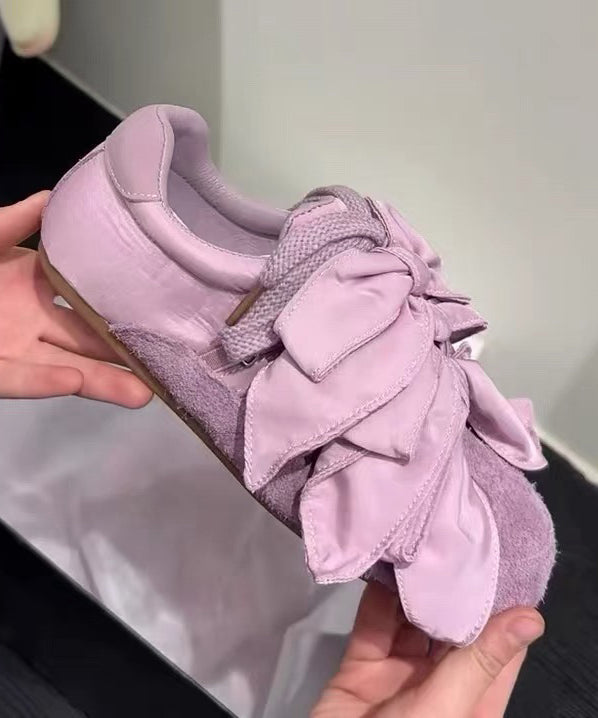 Chaussures plates décontractées en daim pour femmes, avec nœud abricot