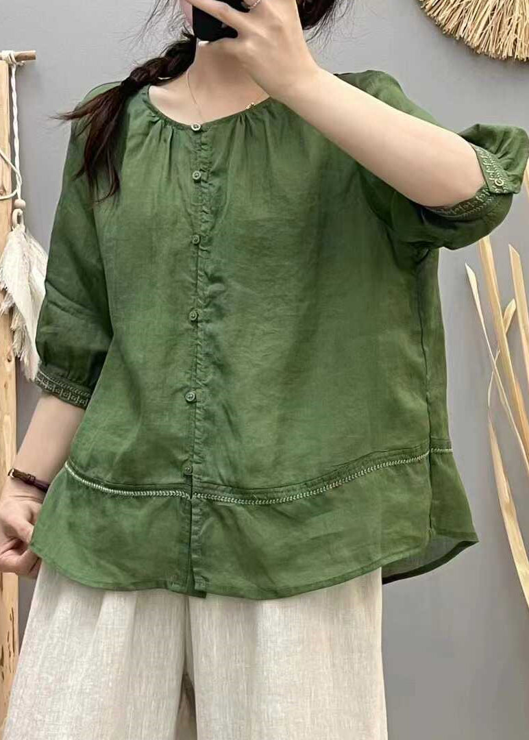 Bluse Baumwolle Bestickt Ziegel Tops Patchwork Rot Casual Sommer