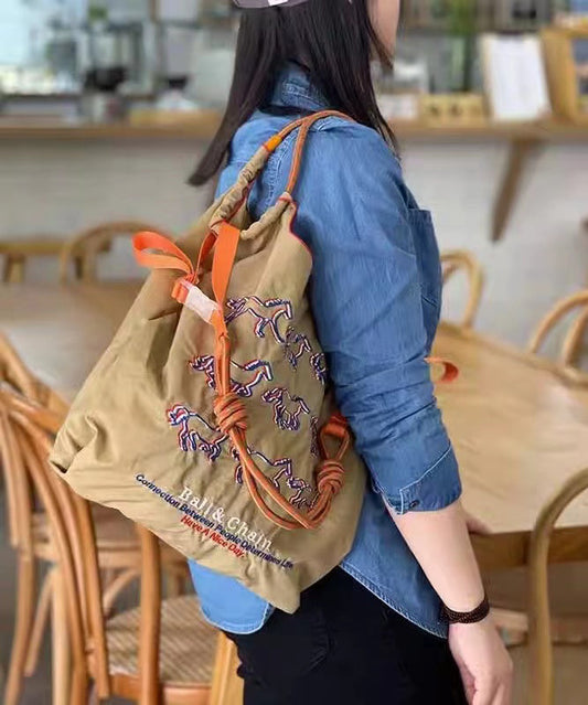 Casual Brown Embroidery Large Capacity Shopping Bag SX1023