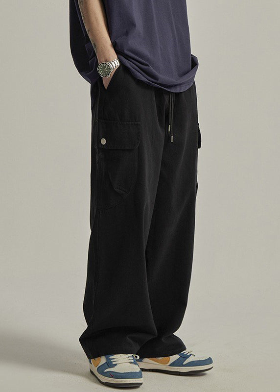 Cotton Casual Summer Waist Brown Elastic Pockets Men Pants